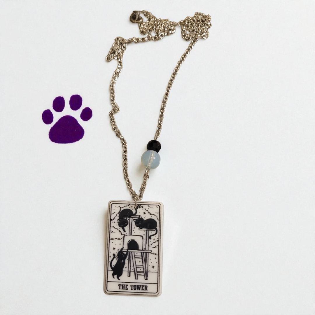Tarot Card - The Tower - Acrylic Pendant Necklace - Thumbnail 3