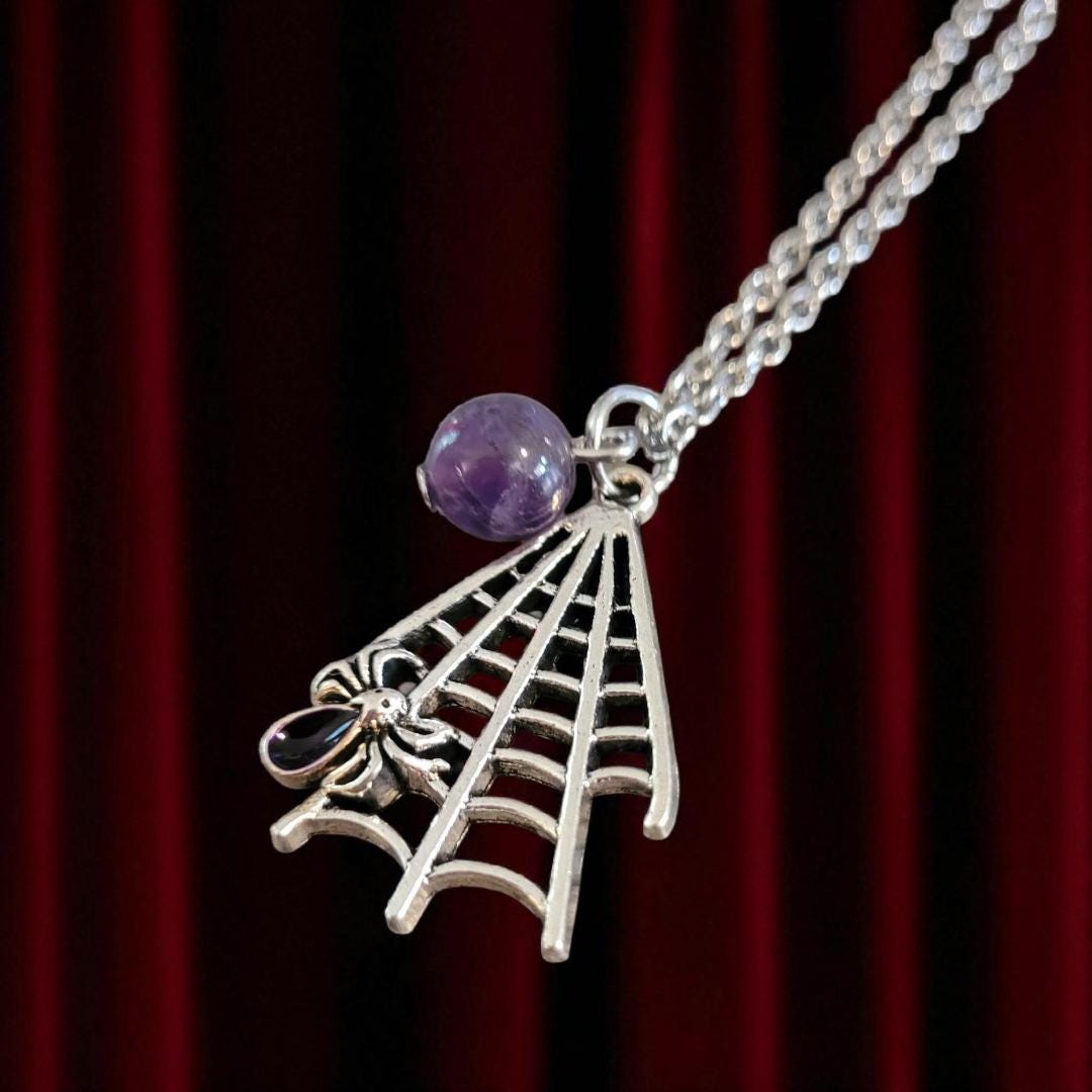 Spiderweb and Stone Pendant Necklace - Thumbnail 7