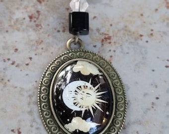 Celestial Sun and Moon Necklace, Pendant, Beaded Necklace, Nickel Free, chain