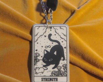 Tarot Card - Strength Cat - Acrylic Pendant Necklace