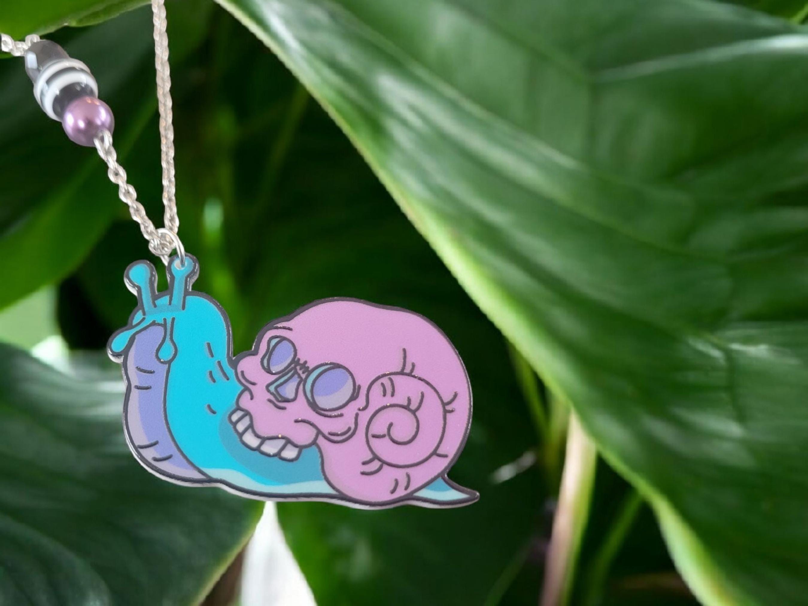 Snail and Skull - Acrylic Pendant Necklace - Thumbnail 3