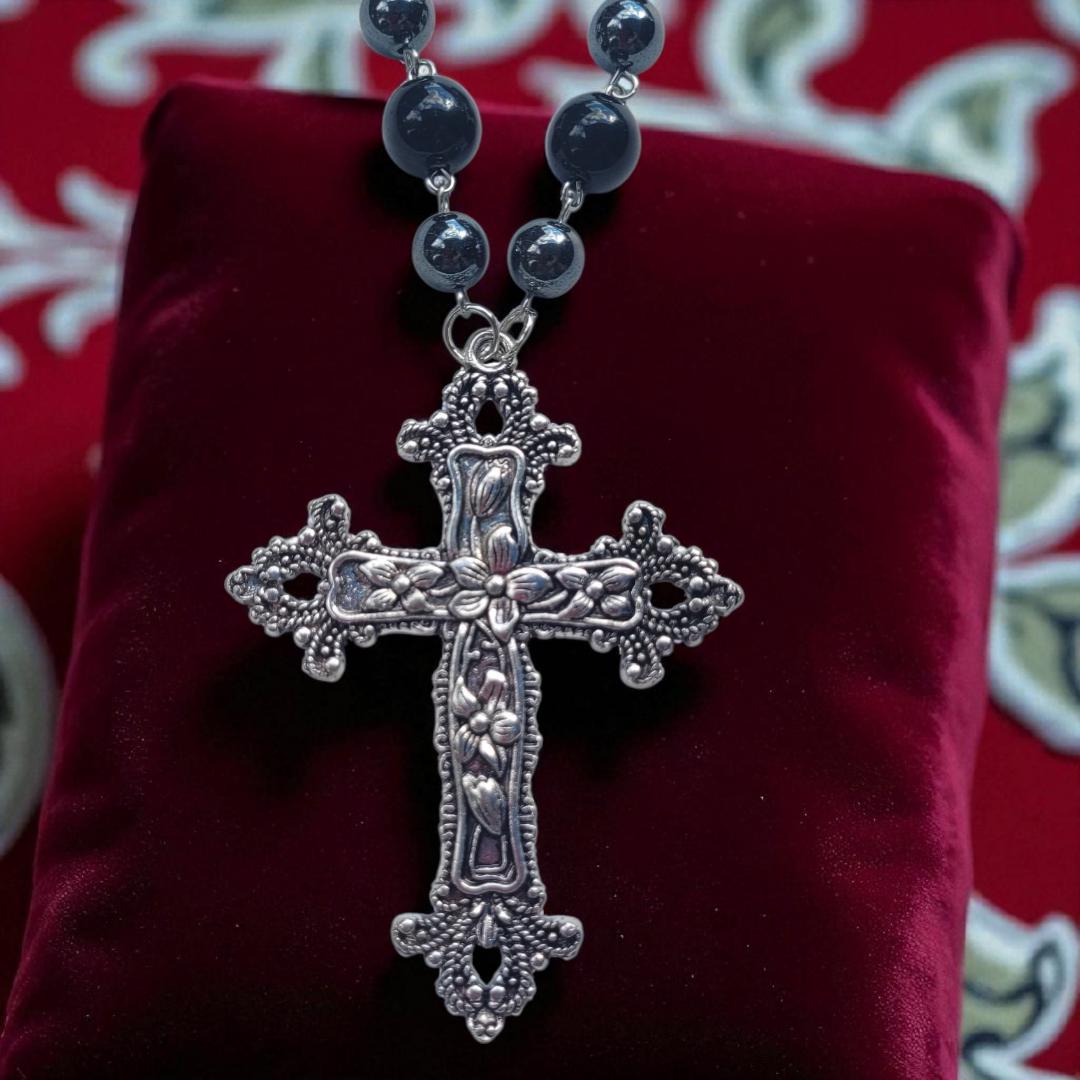 Huge Cross and Hematite Necklace