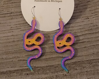 Large Rainbow Snake Earrings -nickel free