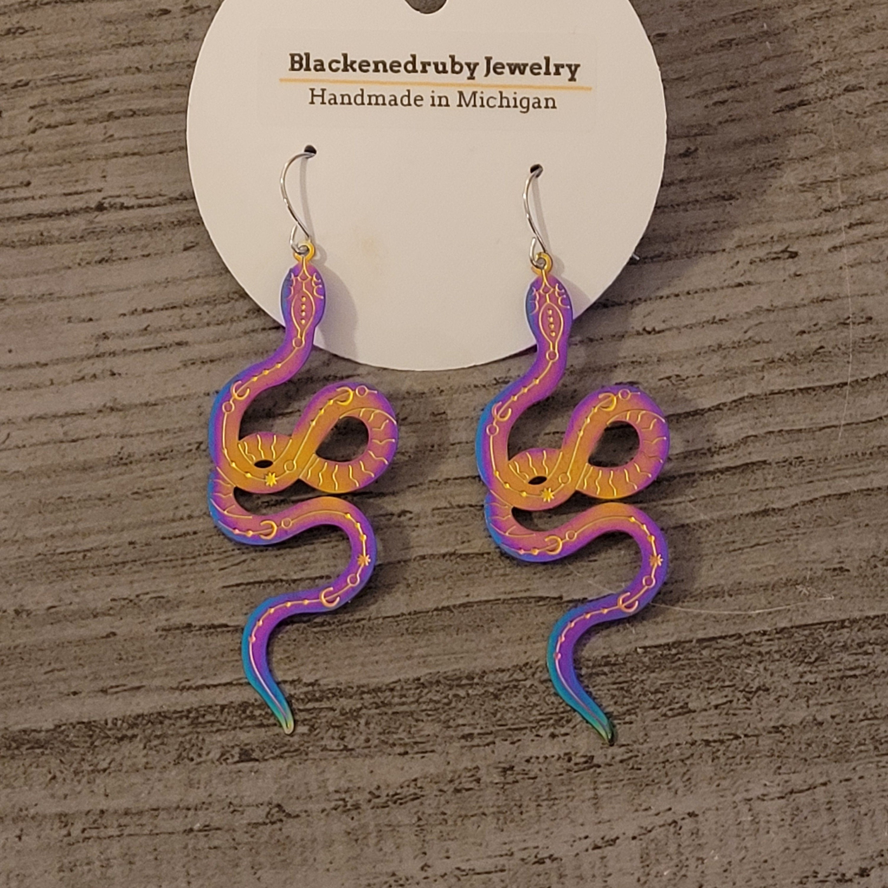 Large Rainbow Snake Earrings -nickel free - Thumbnail 2