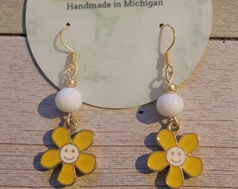 Smiling Daisy Enamel Earrings - nickel free
