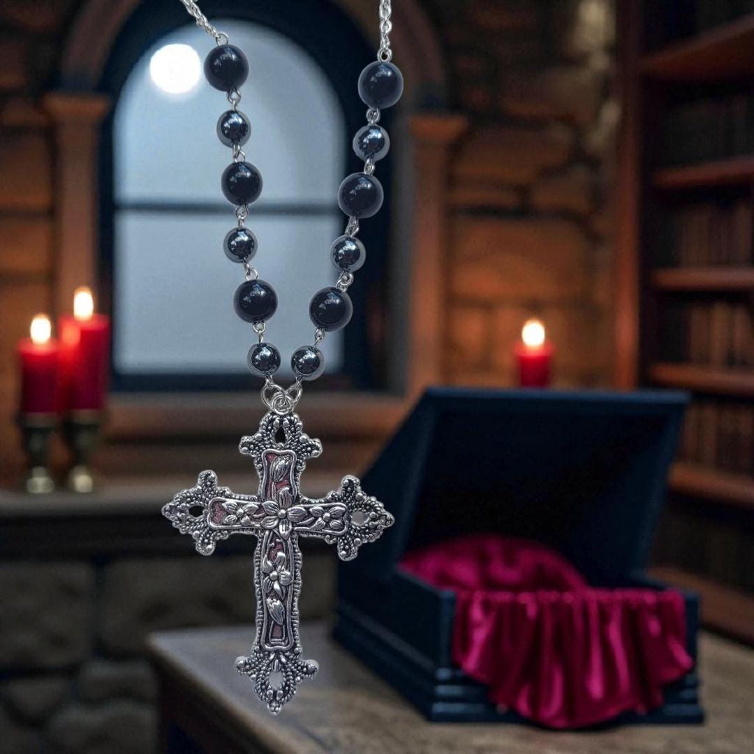 Huge Cross and Hematite Necklace - Thumbnail 2