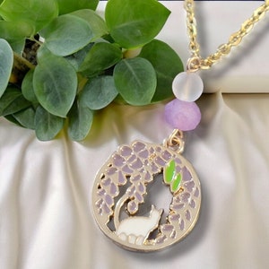 Wisteria and Cat Necklace
