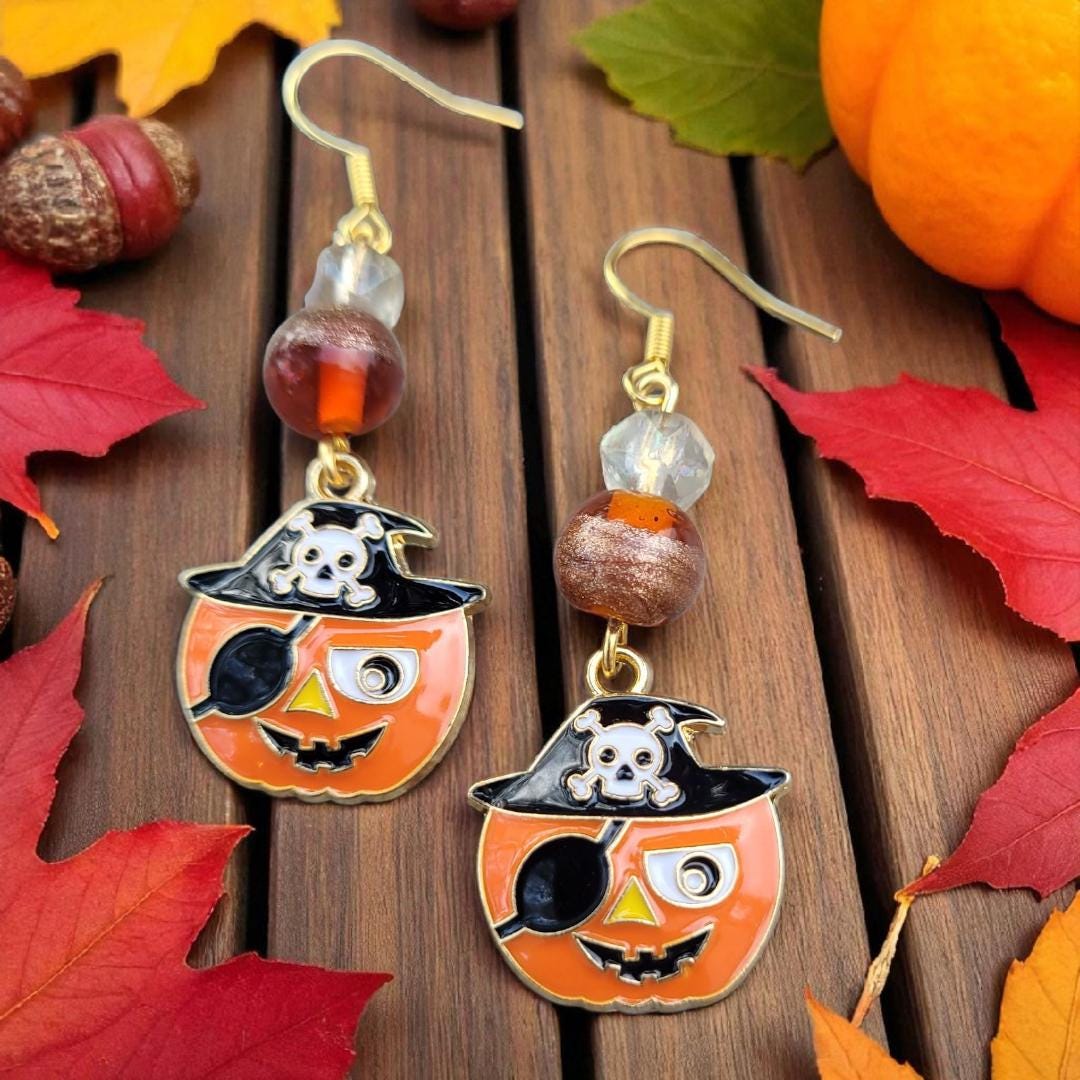 Capt. Pumpkin Spice Pirate Earrings -nickel free - Thumbnail 2