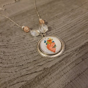 Anatomical Heart w Flowers cabochon necklace image 5