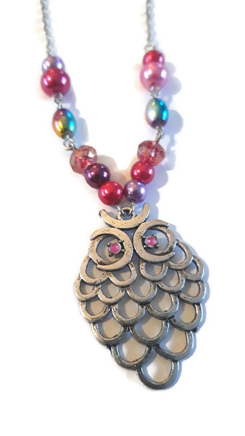 Rainbow Owl Pendant Necklace