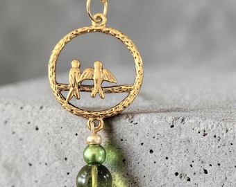 Birds on a Branch Necklace with Vintage beads