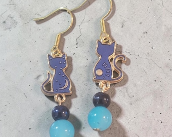 Celestial Cat Enamel Earrings - nickel free