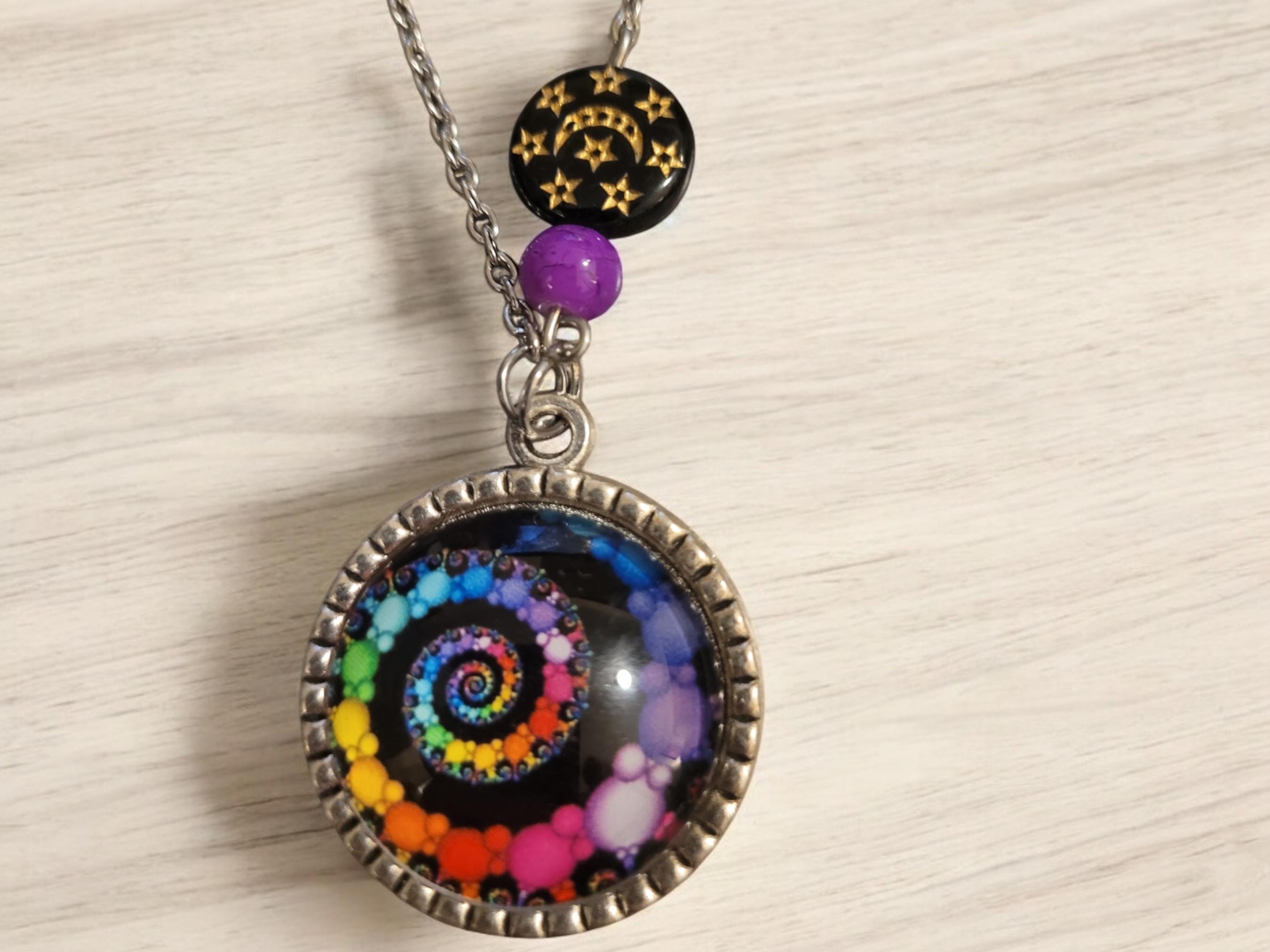 Rainbow Swirl glass cabochon Necklace