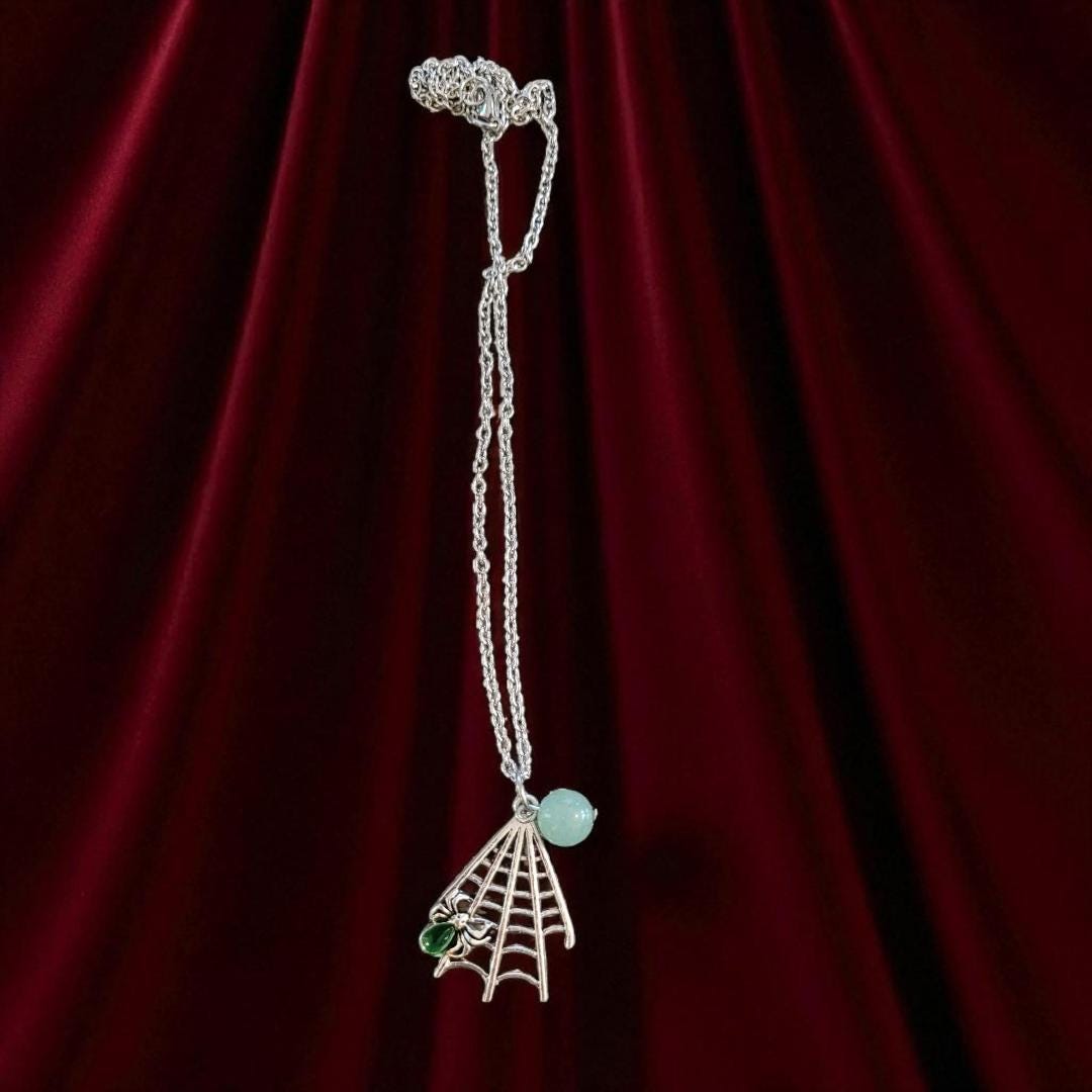 Spiderweb and Stone Pendant Necklace - Thumbnail 4