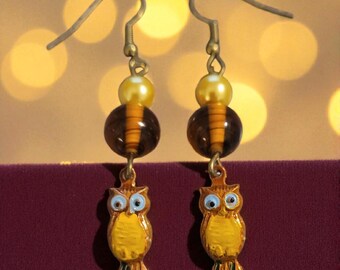 Owl Earrings - Vintage Handpainted