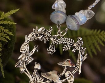 Forest Heart, Mushroom and Snail Pendant Necklace