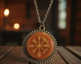 Rune Compass Carnelian Pendant Necklace