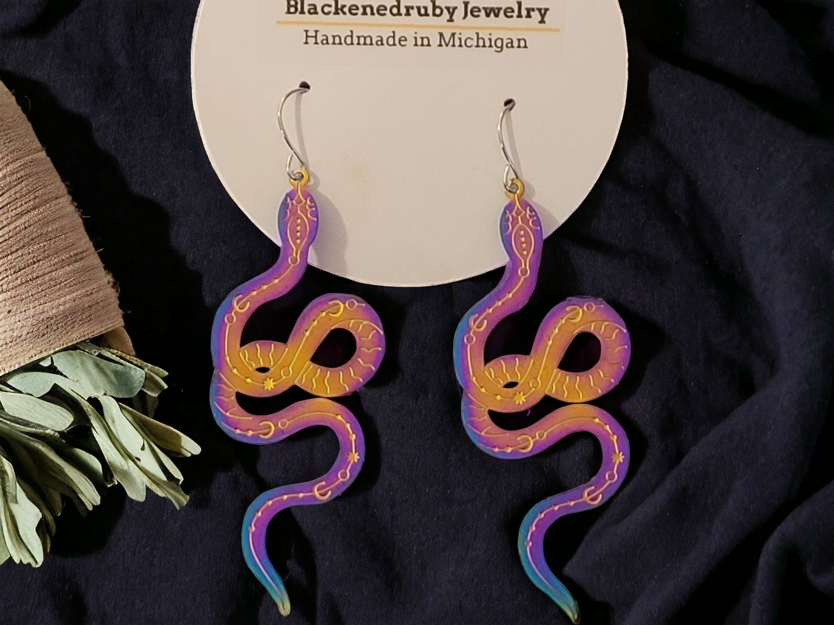 Large Rainbow Snake Earrings -nickel free - Image 1