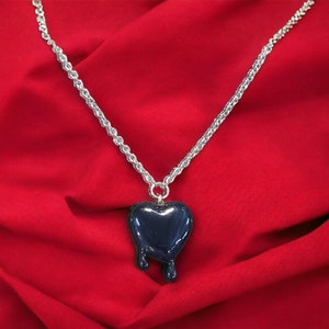Drippy Ink Black Heart Pendant Necklace