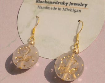 Frosted Floral Coin Earrings - nickel free