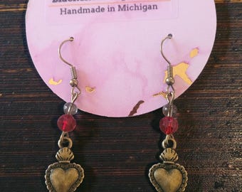 Bronze Flame Heart - nickel free Earrings