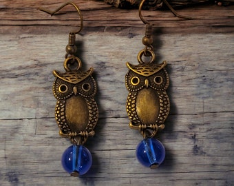 Bronze Owl Earrings - Nickel free