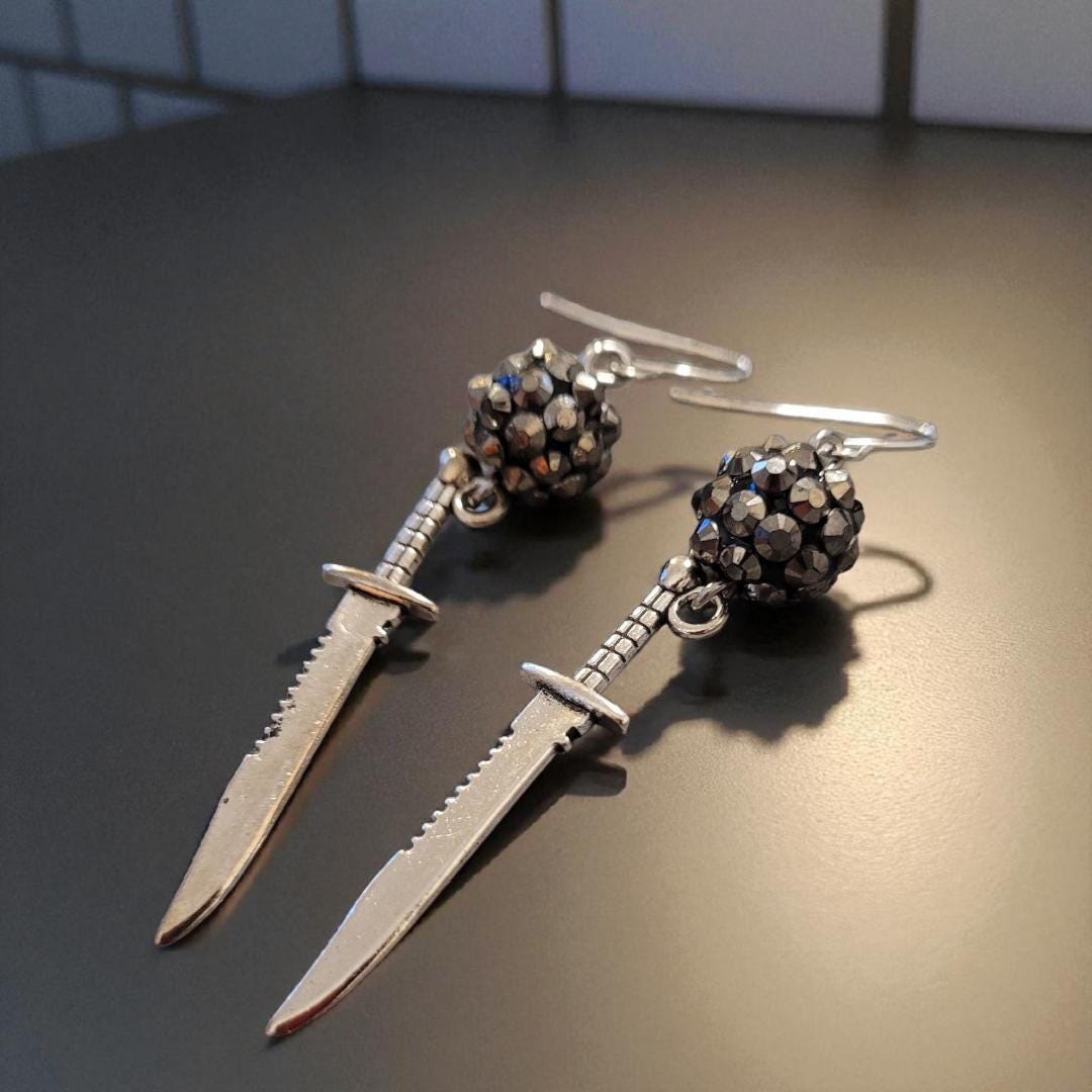 Knife with Disco ball - Earrings - Thumbnail 3