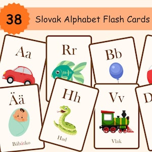 Cartões do alfabeto eslovaco, cartões Slovenska Abeceda, PDF para impressão, educativo para crianças, sala de aula, PDF A4, download digital instantâneo