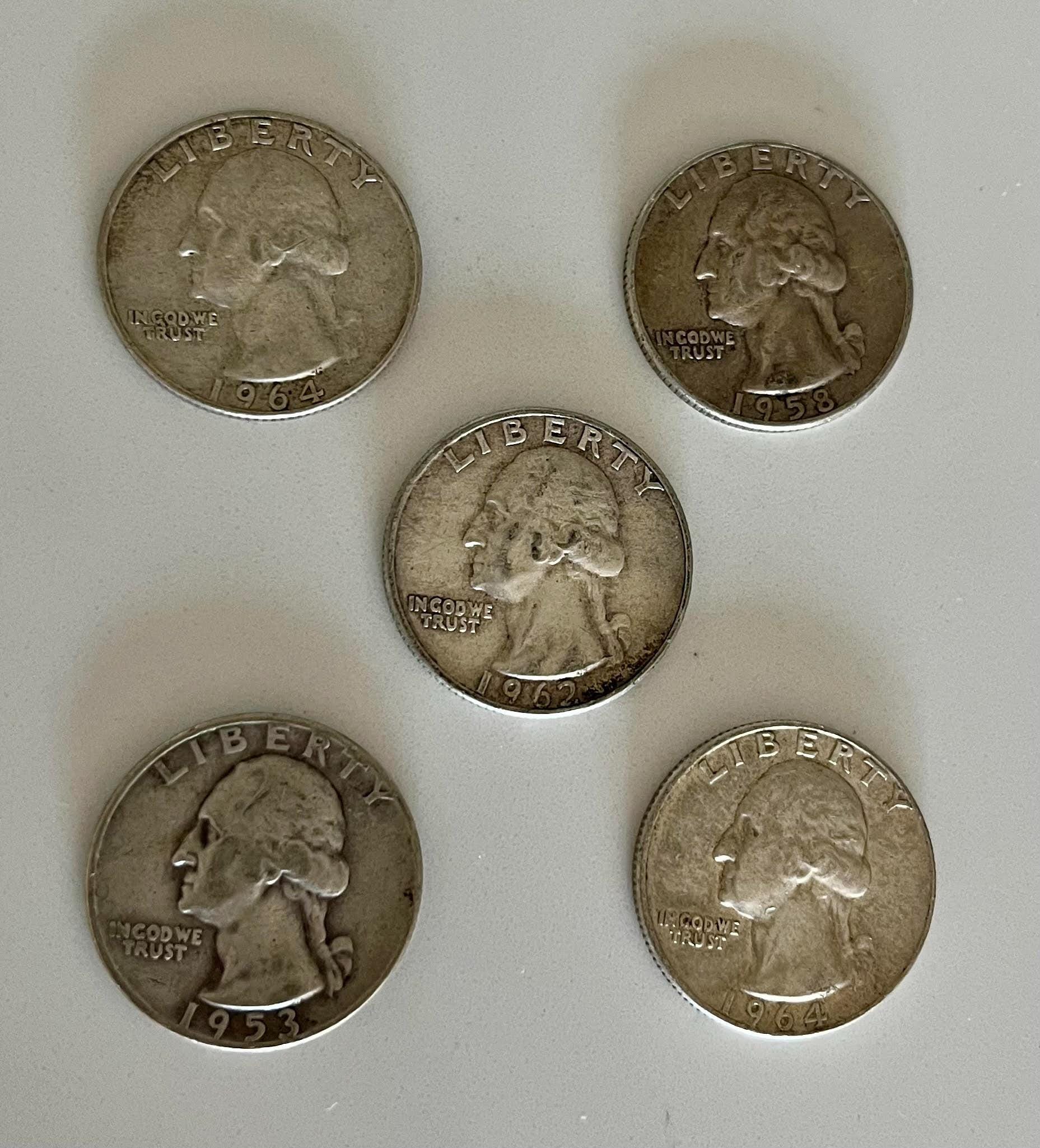 アメリカ クォータードル 5枚セット 銀貨ワシントン・クォーター5枚 - Etsy 日本