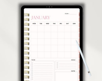 Digital Planner | Undated Digital Planner | Monthly Planner, Monday start to Sunday | iPad, GoodNotes, Notability...