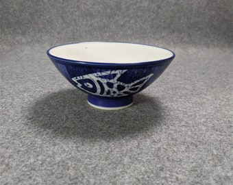 Hand-Painted Japanese Ceramic Rice Bowl Artisanal Blue and White Rice Bowl Traditional Handcrafted Rice Bowl