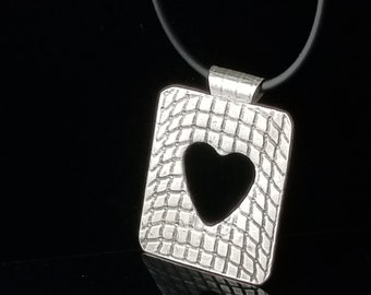 Sterling Silver Heart Pendant, Bold Statement Pendant Necklace, Oxidized Pendant Necklace