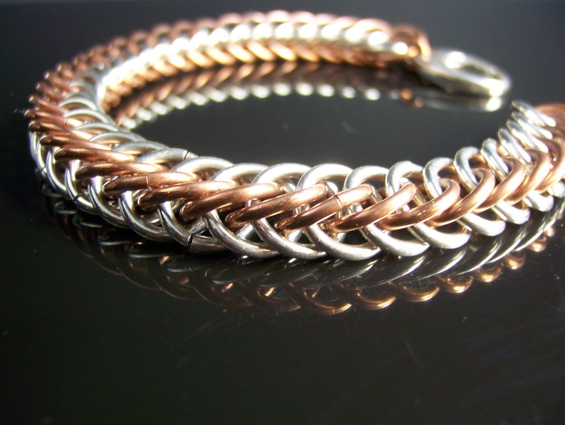 Men S Solid Sterling Silver Copper Bracelet Mixed Metal Etsy