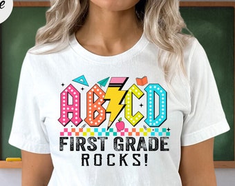 ABCD First Grade Rocks Teacher Shirt, Gift for Teacher, Appreciation Gifts for 1st Grade, Back To School Shirt, First Day of School Shirt