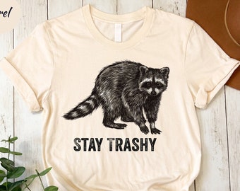 Vintage 90s Funny Racoon Shirt | Retro Y2k Boho Aesthetic, Cute Stay Trashy T Shirt, Fun Meme T-Shirts, Cottagecore, Oversized Raccoon Tee