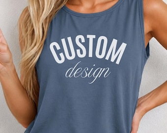 Custom Unisex Comfort Colors Tank Top, Personalized Text Logo Photo, Summer Beach Fitness