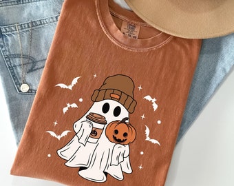 Halloween Ghost Pumpkin Spice Latte Shirt, Cute Ghost Shirt, Womens Halloween Shirt, Cute Fall Shirt, Spooky Season Shirt, Fall Coffee Shirt