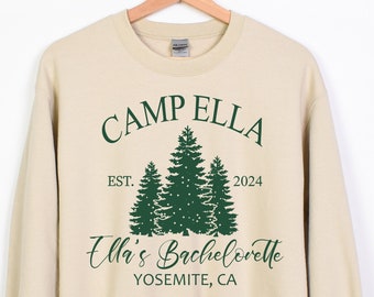 Custom Camp Bachelorette Sweatshirt Personalized Camping Bachelorette Party Matching Sweater Hiking Bachelorette Shirts Girls Trip Pullover