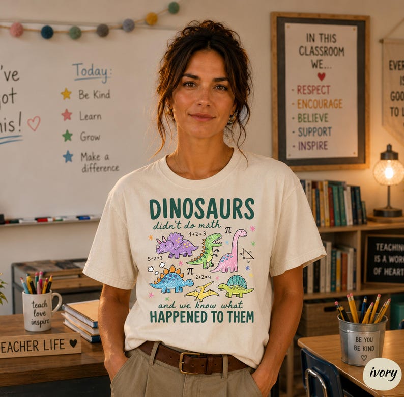 Funny Dinosaurs Didn't Do Math Shirt, Comfort Colors Math Teacher Tee, STEM Teacher Gift, Funny Dinosaur Shirt, Back to School Teacher Tee