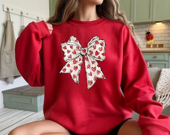 Coquette Valentine's Day Heart Bow Sweatshirt, Retro Valentine Shirt, Valentines day Bow Shirt, Coquette Bow T Shirt, Bow Valentine Gifts