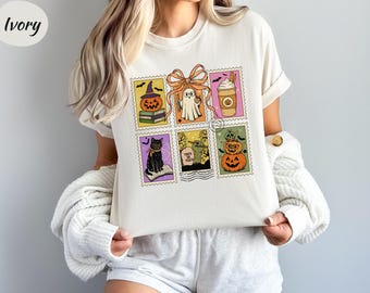 Comfort Colors Halloween Shirt: Ghost Cat Pumpkin Retro Tee