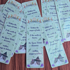 Green Witch Bookmark | Holographic Sparkle | Magical Quote & Feline Familiar