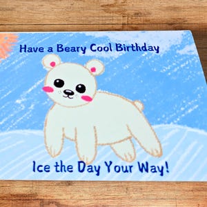 carte d'anniversaire | Naroo et ses amis de l'Arctique – Atka l'ours polaire | Cartes de voeux | Jolies cartes d'anniversaire | Style kawaii