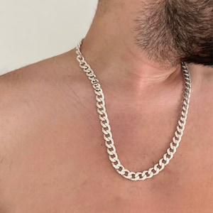 Real % 100 999k Pure Silver Chain, 10mm and  24 inch (60 cm) , Handmade Jewelry, Cuban Chain, Men Silver Necklace, Silver Necklace Men