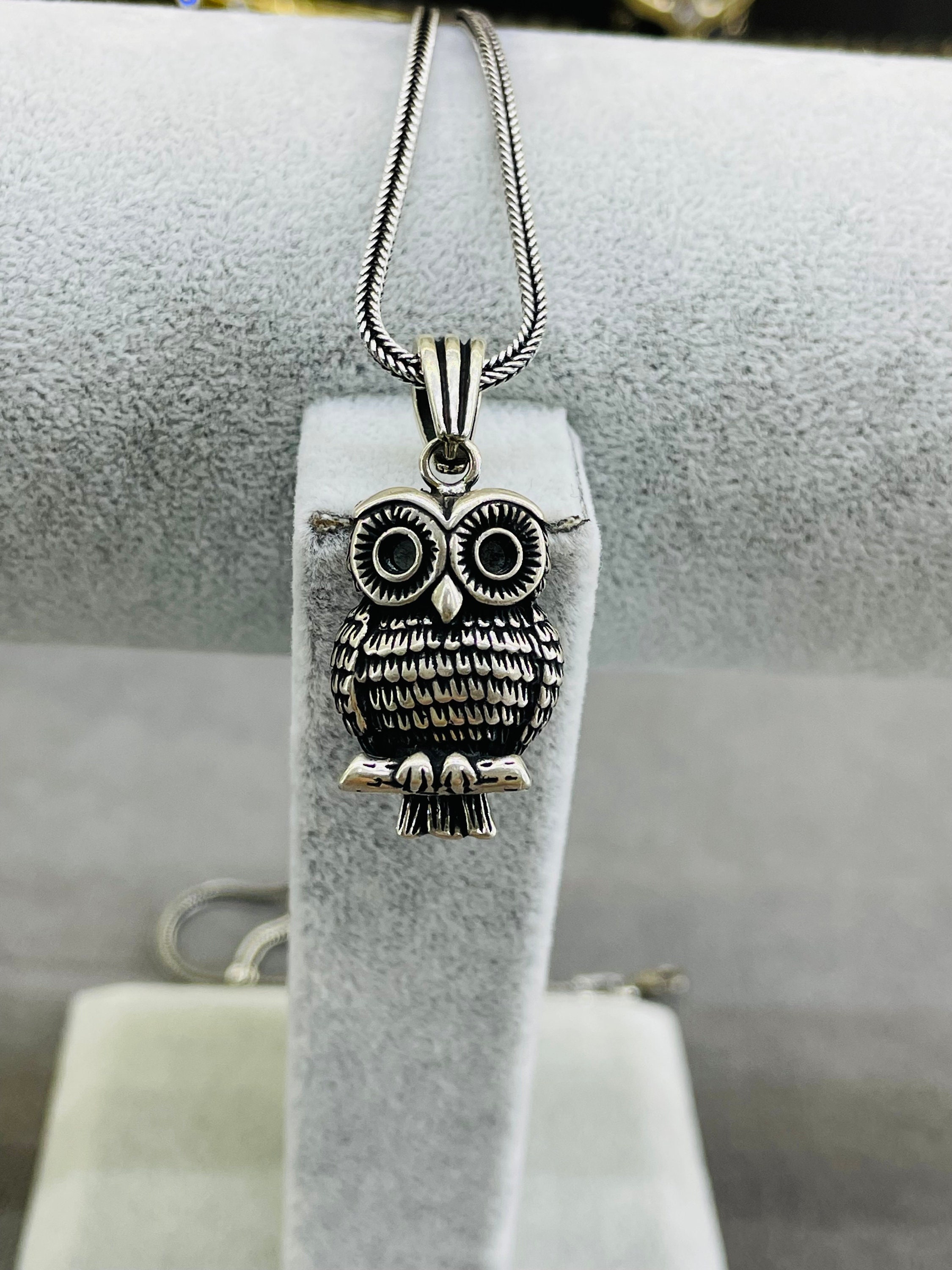 Real % 100 Silver Owl Pendant, Sterling Silver Owl Necklace, Men Silver Necklace, Handmade Jewerely,