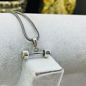 Real %100 Silver Pendant, Dumbbell Necklace,  Mens Pendant Jewelry, Silver Dumbbell Pendant, Barbell Pendant Necklace, Mens Silver Pendant