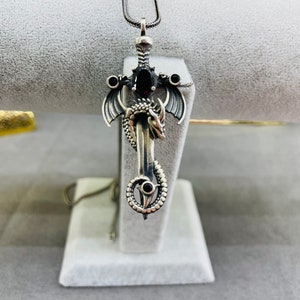 Dragon Sword Pendant, Real 925 Silver, Silver Dragon Necklace, Men Dragon Necklace, Men Silver Pendant, Men Silver Necklace, Warrior Pendant