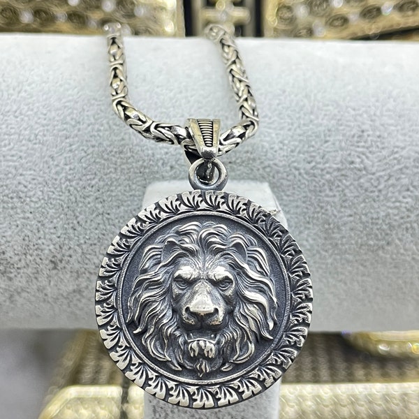 Lion Head Silver Necklace, 925 Sterling Silver Lion Pendant, Handmade Leo Necklace, Gift Necklace For Men, Lion Necklace For Men