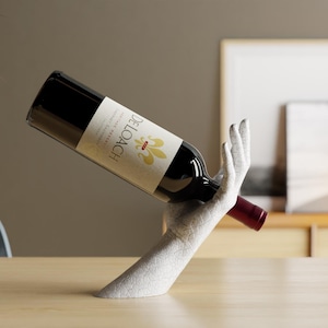 Hand Shaped Wine Bottle Holder – Vino Grace Modern Wine Rack Sculpture, Unique Bar & Home Decor, Mead and Wine Display Gift