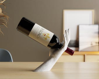 Hand Shaped Wine Bottle Holder: Modern Art Sculpture & Bar Decor